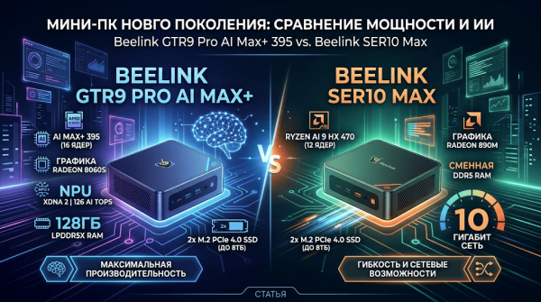 Beelink GTR9 Pro AI Max+ 395 и SER10 Max: сравниваем мощные мини-ПК для ИИ, игр и работы Beelink GTR9 Pro AI Max+ 395 и SER10 Max: сравниваем мощные мини-ПК для ИИ, игр и работы